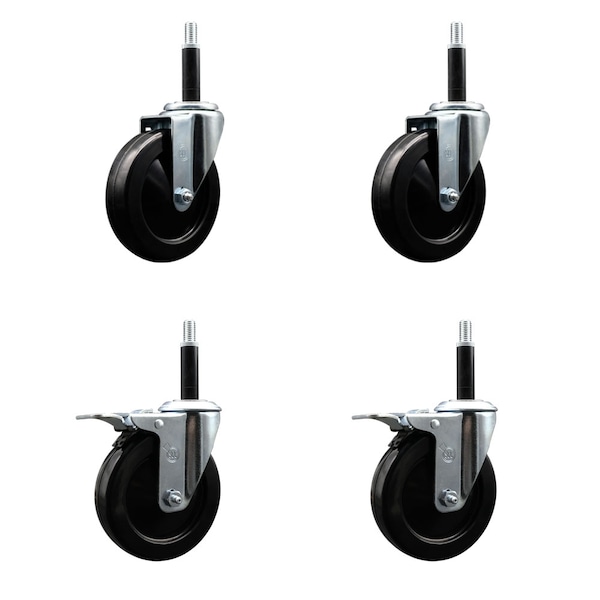 5'' Hard Rubber Swivel 3/4'' Expand Stem Caster Set 2 Total Lock Brakes, 4PK